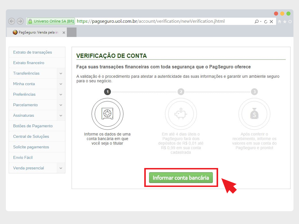 informar conta bancaria